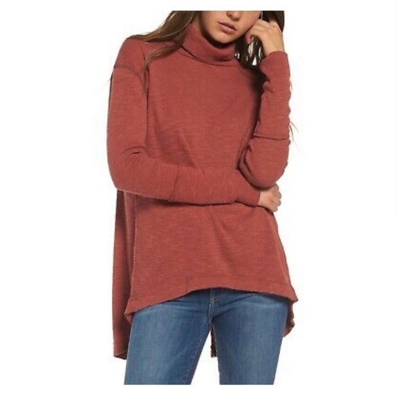 FREE PEOPLE Split Turtleneck Cherry Marled Knit - Picture 1 of 8